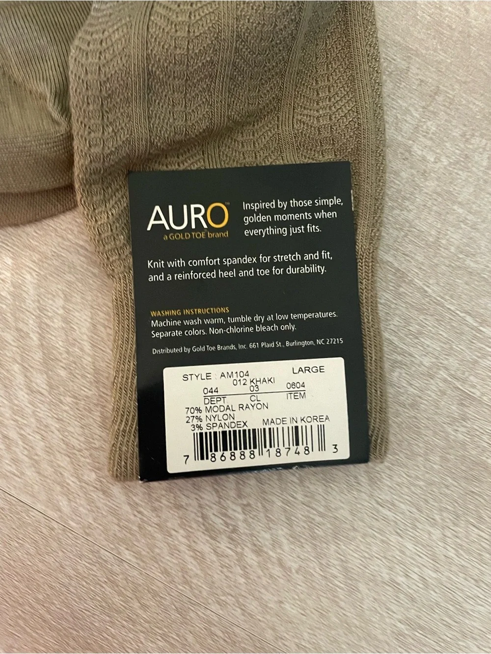 New 2 pair Auro by Gold Toe Men's Dress Socks Black and Tan crew soft